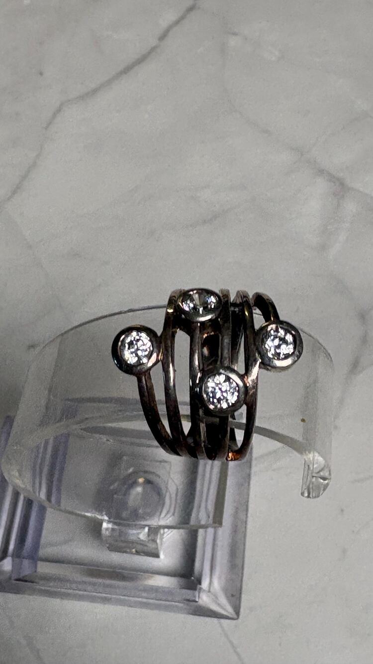 Premier Designs PDI Multi Wire Bezel Set Crystal Statement Wide Band Ring 6.5